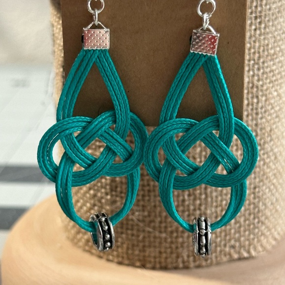 Hand Crafted Jewelry - Hand Crafted Turquoise Knot Earrings with Silver Accents